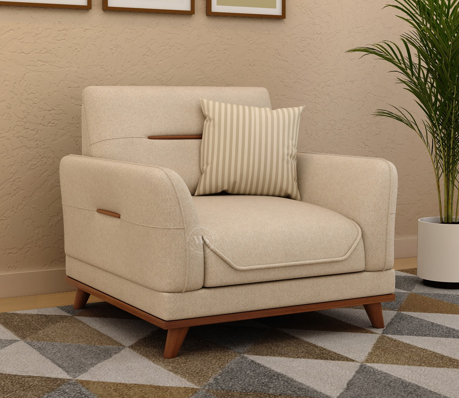 Alvaro 3+1+1 Seater Fabric Sofa with Wooden Accents (Cottage Ivory)