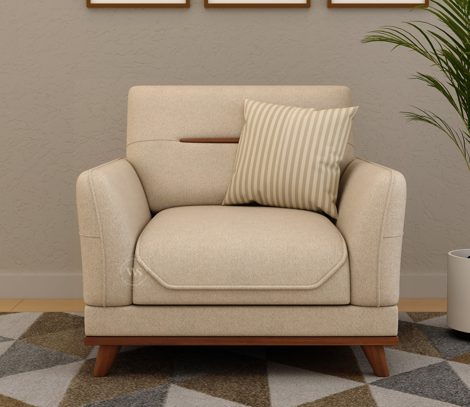 Alvaro 3+1+1 Seater Fabric Sofa with Wooden Accents (Cottage Ivory)