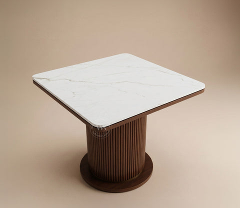 Saumik 4 Seater Sheesham Wood Dining Table with Marble Top (Teak Finish)