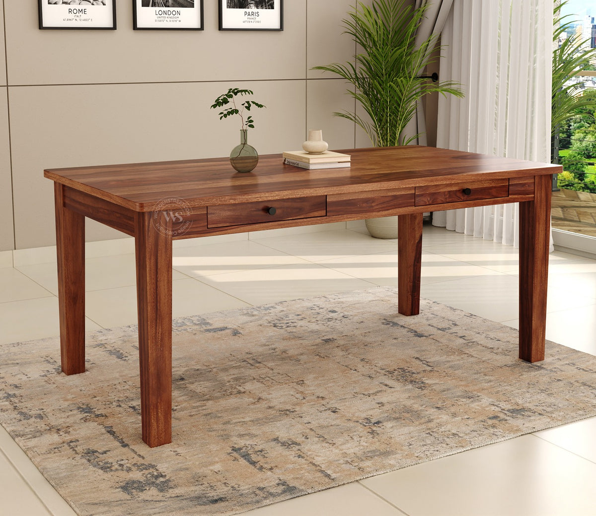 Mcbeth 6 Seater Dining Table With Storage (Honey Finish)