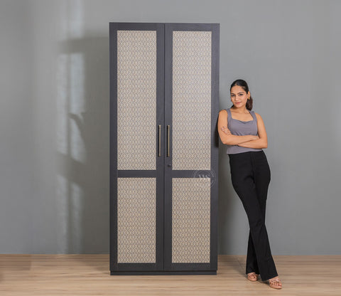 Tactica Engineered Wood Wardrobe with Textured MDF Accented Doors & Drawer Storage (Trellis Pattern)