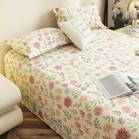 Story@Home King Size Bedsheet | Cloud Cotton Flatsheet King Size with Two Pillow Covers| Super Soft Bed Sheet for King Size Bed | Floral Design (270 x 250 cm, Off White & Pink)