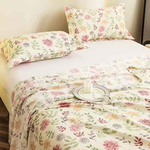 Story@Home King Size Bedsheet | Cloud Cotton Flatsheet King Size with Two Pillow Covers| Super Soft Bed Sheet for King Size Bed | Floral Design (270 x 250 cm, Off White & Pink)