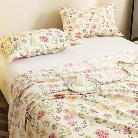Story@Home King Size Bedsheet | Cloud Cotton Flatsheet King Size with Two Pillow Covers| Super Soft Bed Sheet for King Size Bed | Floral Design (270 x 250 cm, Off White & Pink)
