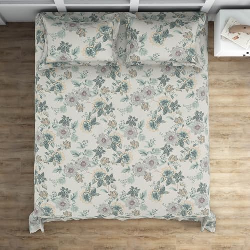 Himeya 100% Cotton King Size Bedsheet 274 x 274 CM, Bedsheet for Double Bed King Size,144 TC, Ultra-Soft & Breathable, Skin-Friendly & Durable Fabric, Elegant Mint Green Design, Easy to Wash