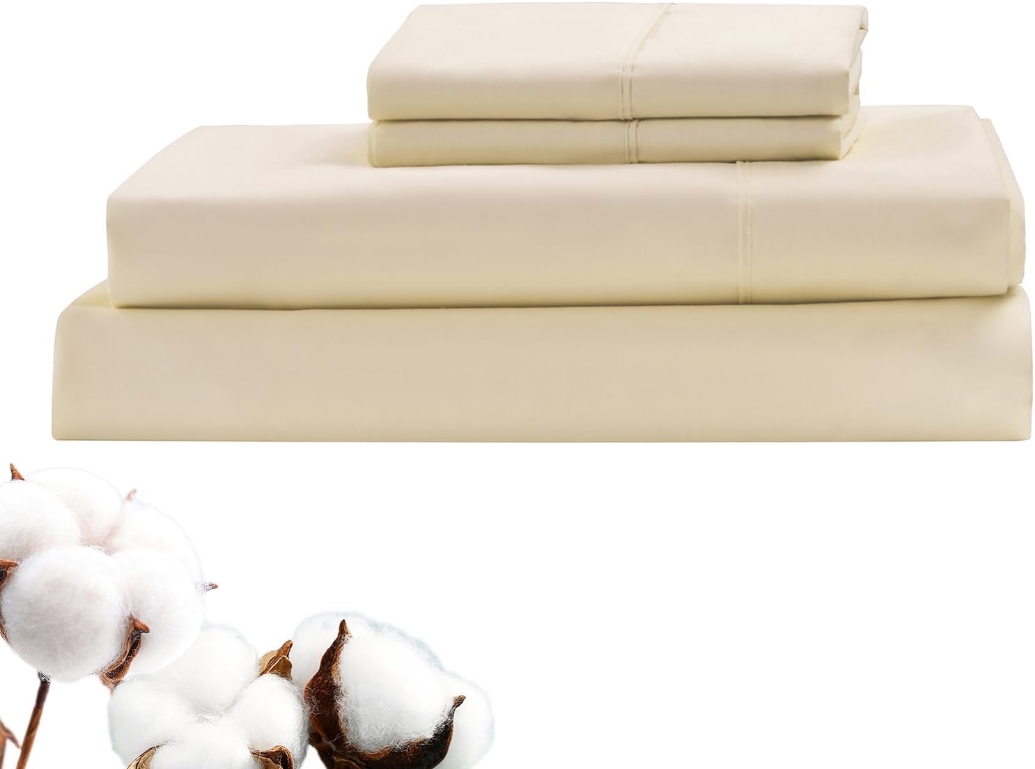 LINENOVA Luxury 100% Natural Cotton Bed Sheet Set - 40cm Deep Pocket Fitted Sheet & Flat Sheet & 1 Pillowcase - 3 Piece