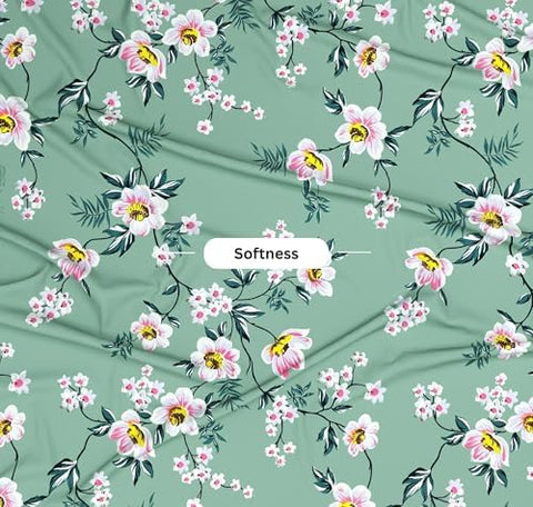 BSB HOME 100% Cotton Feel Double Bed Bedsheet Set | 144 TC Soft & Breathable | Mint Green White Flower Print with 2 Pillow Covers | Wrinkle Free | for Bedroom (90 x 90 Inches)