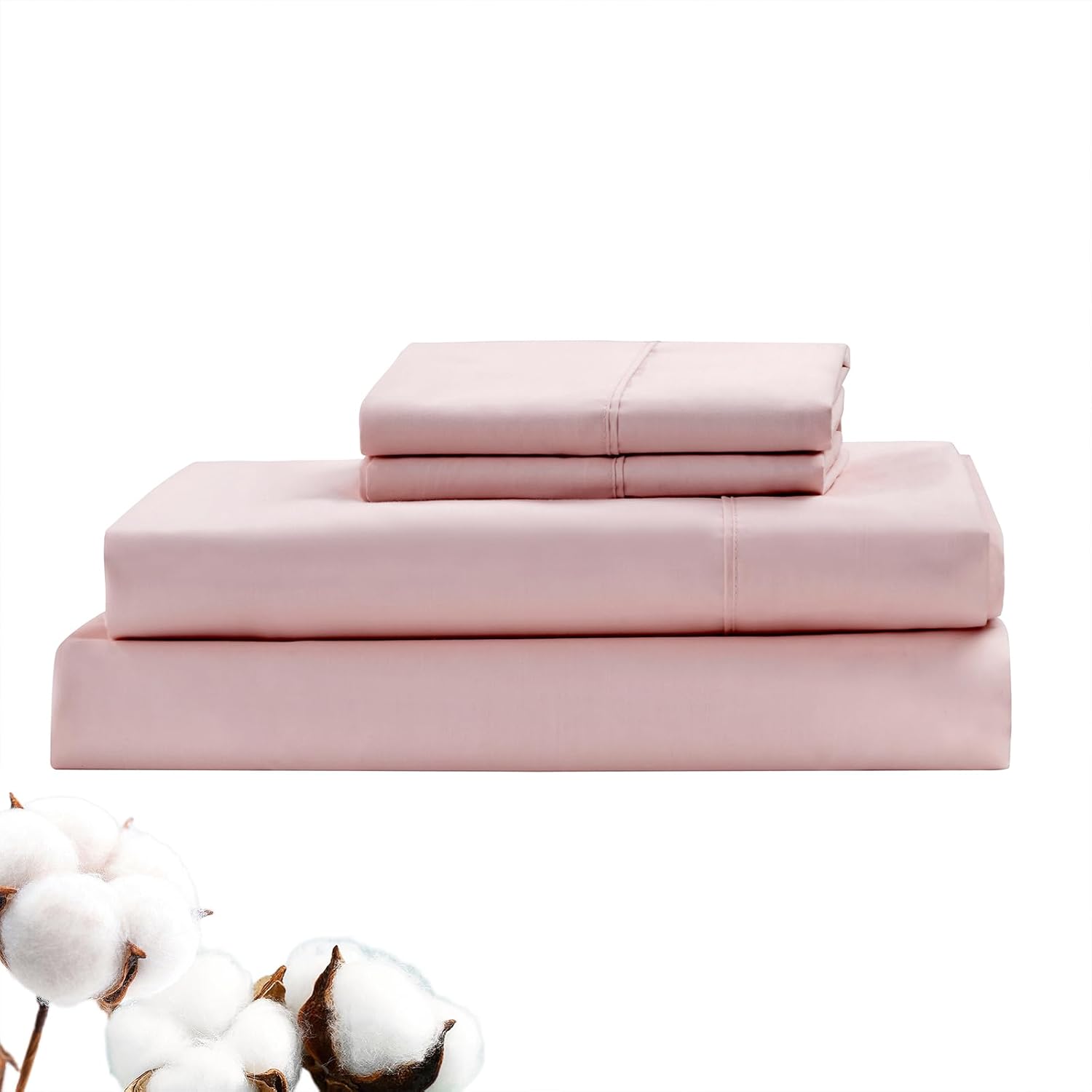 LINENOVA Luxury 100% Natural Cotton Bed Sheet Set - 40cm Deep Pocket Fitted Sheet & Flat Sheet & 1 Pillowcase - 3 Piece