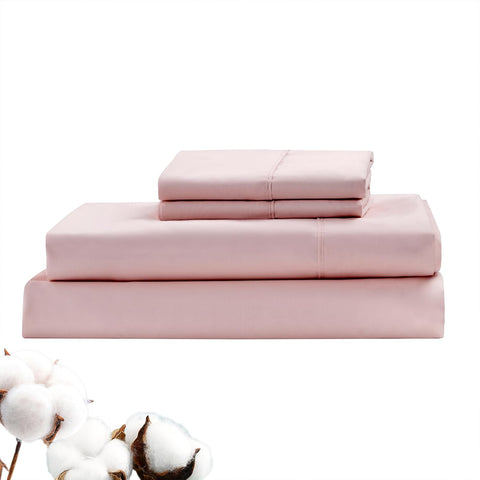 LINENOVA Luxury 100% Natural Cotton Bed Sheet Set - 40cm Deep Pocket Fitted Sheet & Flat Sheet & 1 Pillowcase - 3 Piece