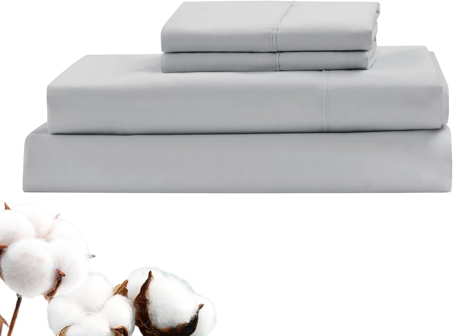 LINENOVA Luxury 100% Natural Cotton Bed Sheet Set - 40cm Deep Pocket Fitted Sheet & Flat Sheet & 1 Pillowcase - 3 Piece