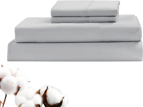 LINENOVA Luxury 100% Natural Cotton Bed Sheet Set - 40cm Deep Pocket Fitted Sheet & Flat Sheet & 1 Pillowcase - 3 Piece