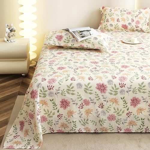 Story@Home King Size Bedsheet | Cloud Cotton Flatsheet King Size with Two Pillow Covers| Super Soft Bed Sheet for King Size Bed | Floral Design (270 x 250 cm, Off White & Pink)