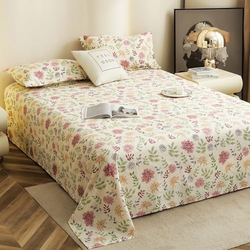 Story@Home King Size Bedsheet | Cloud Cotton Flatsheet King Size with Two Pillow Covers| Super Soft Bed Sheet for King Size Bed | Floral Design (270 x 250 cm, Off White & Pink)