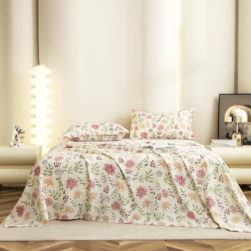 Story@Home King Size Bedsheet | Cloud Cotton Flatsheet King Size with Two Pillow Covers| Super Soft Bed Sheet for King Size Bed | Floral Design (270 x 250 cm, Off White & Pink)