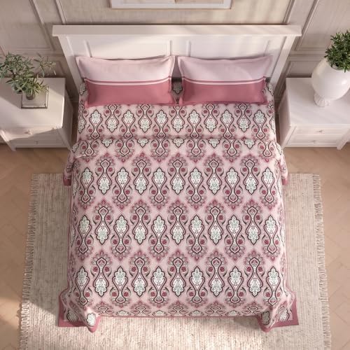 MYTRIDENT Urban Comfort Bedsheet for Double Bed, 144 TC, 100% Cotton Bedsheet with 2 Pillow Covers, Queen Size 228 cm x 254 cm, Delicate Blush