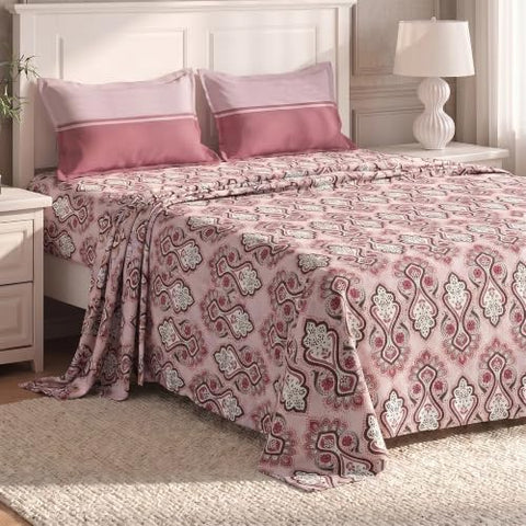 MYTRIDENT Urban Comfort Bedsheet for Double Bed, 144 TC, 100% Cotton Bedsheet with 2 Pillow Covers, Queen Size 228 cm x 254 cm, Delicate Blush