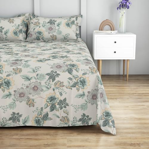Himeya 100% Cotton King Size Bedsheet 274 x 274 CM, Bedsheet for Double Bed King Size,144 TC, Ultra-Soft & Breathable, Skin-Friendly & Durable Fabric, Elegant Mint Green Design, Easy to Wash