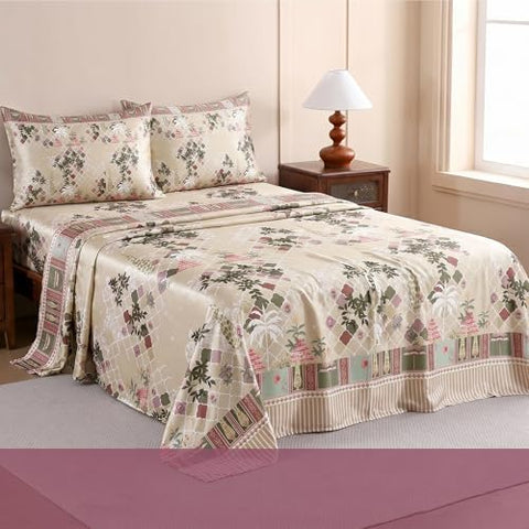 Ishro Home Premium Bedsheet for Double Bed with 2 Pillow Covers – Cloud Cotton Bedsheet, Soft, Silky Smooth & Wrinkle Resistant, Luxury Printed Design (Flat Double Bed Size, Lisbon Garden)