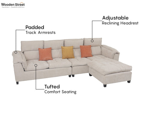 Maribelle Premium Upholstery L shape Fabric Sofa (Off White)