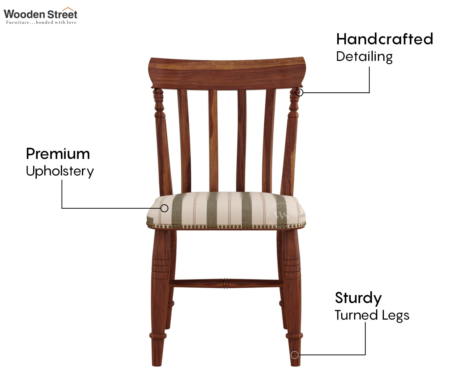 Misha Sheesham Wood Dining Chair- Set of 2 (Teak Finish, Green Stripes)