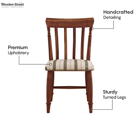 Misha Sheesham Wood Dining Chair- Set of 2 (Teak Finish, Green Stripes)