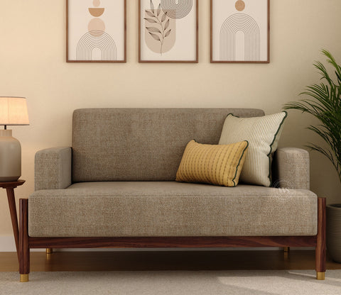 Kairav Modern 2 Seater Wooden Sofa with Premium Upholstery (Pebble Beige)
