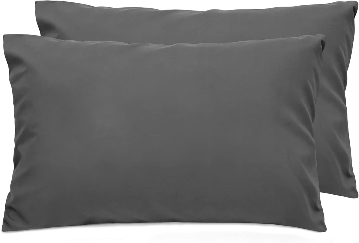 LINENOVA 2 Pack Standard Size Pillow Cases, 1200TC Brushed Microfiber Super Soft Pillowcases with Envelope Closure, Wrinkle, Fade and Stain Resistant Pillow Covers, 48x74cm - Dark Grey