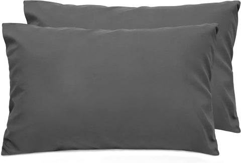 LINENOVA 2 Pack Standard Size Pillow Cases, 1200TC Brushed Microfiber Super Soft Pillowcases with Envelope Closure, Wrinkle, Fade and Stain Resistant Pillow Covers, 48x74cm - Dark Grey