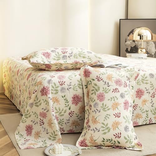 Story@Home King Size Bedsheet | Cloud Cotton Flatsheet King Size with Two Pillow Covers| Super Soft Bed Sheet for King Size Bed | Floral Design (270 x 250 cm, Off White & Pink)