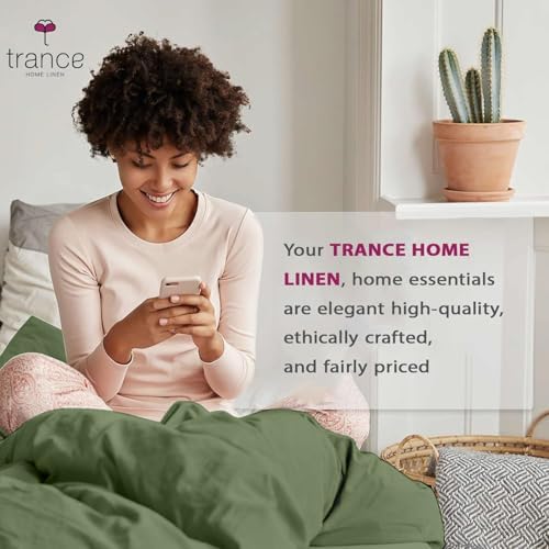Trance Home Linen Pure 100% Cotton 400TC Plain King Size Bedsheet with 2 Pillow Covers (108 x 108 Inch | 9ft x 9ft, Green)