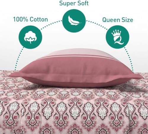 MYTRIDENT Urban Comfort Bedsheet for Double Bed, 144 TC, 100% Cotton Bedsheet with 2 Pillow Covers, Queen Size 228 cm x 254 cm, Delicate Blush