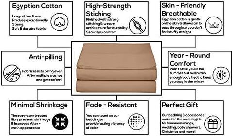 600 Thread Count Cotton 1PC Flat Sheets 100% Long Staple Pure Cotton, Smooth Sateen Finish Flat Sheet/Top Sheet with 4 Inch Hem Solid Pattern (Taupe, Single)
