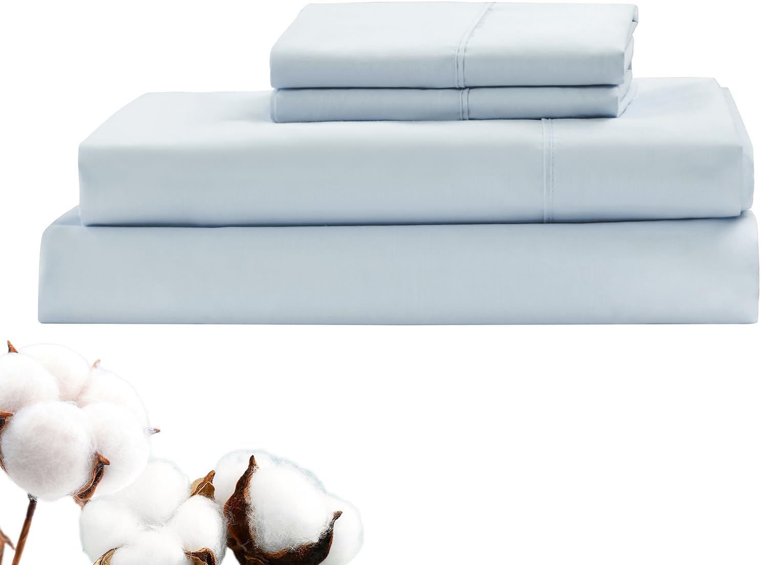 LINENOVA Luxury 100% Natural Cotton Bed Sheet Set - 40cm Deep Pocket Fitted Sheet & Flat Sheet & 1 Pillowcase - 3 Piece
