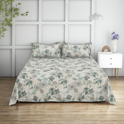 Himeya 100% Cotton King Size Bedsheet 274 x 274 CM, Bedsheet for Double Bed King Size,144 TC, Ultra-Soft & Breathable, Skin-Friendly & Durable Fabric, Elegant Mint Green Design, Easy to Wash