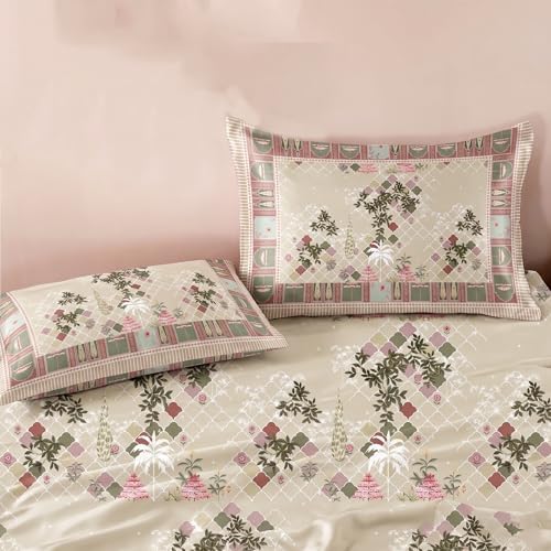 Ishro Home Premium Bedsheet for Double Bed with 2 Pillow Covers – Cloud Cotton Bedsheet, Soft, Silky Smooth & Wrinkle Resistant, Luxury Printed Design (Flat Double Bed Size, Lisbon Garden)