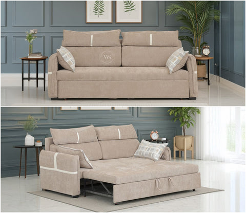 Centrica 3 Seater Premium Fabric Sofa Cum Bed Pull Out Mechanism (Brown)