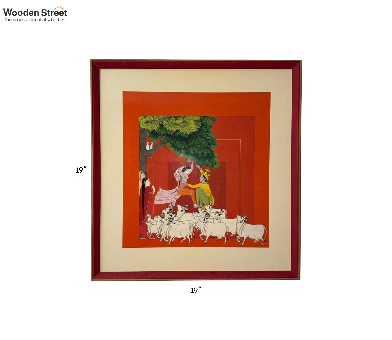 Traditional Indian Miniature Pastoral Scene with Cows Wall Art Frame (Multicolor)