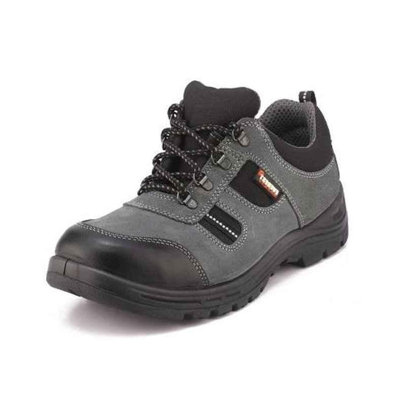 Trueliving_New Arrivals-Safety Products-Everest EVE-602 Low Ankle Leather Steel Toe Single Density Black Work Safety Shoes, Size: 7