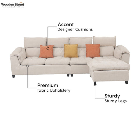 Maribelle Premium Upholstery L shape Fabric Sofa (Off White)