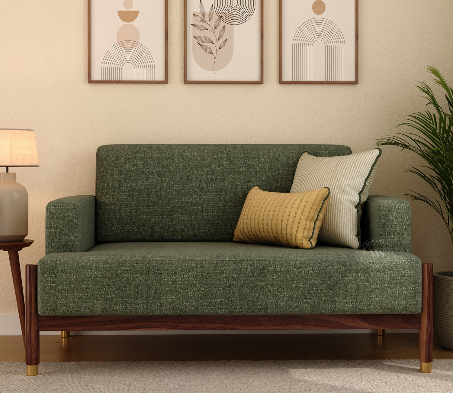 Kairav Modern 3+2 Wooden Sofa Set with Premium Upholstery (Sage Green)