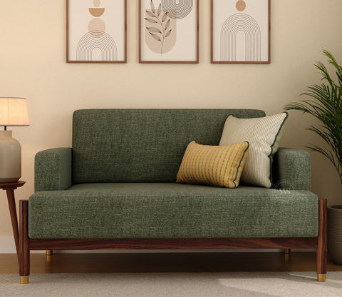 Kairav Modern 2 Seater Wooden Sofa with Premium Upholstery (Sage Green)