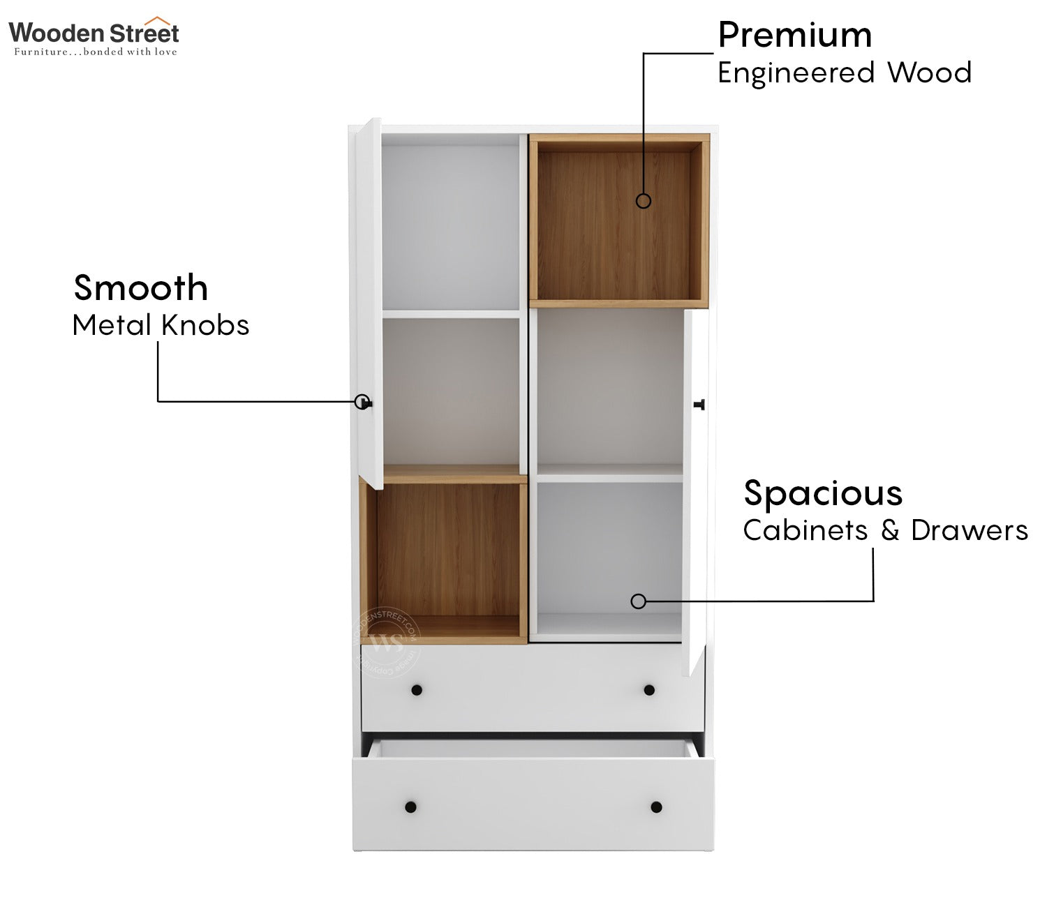 Twain Modern Bookshelf with Open & Closed Storage, Textured Fronts (Engineered Wood, Santana Pattern)