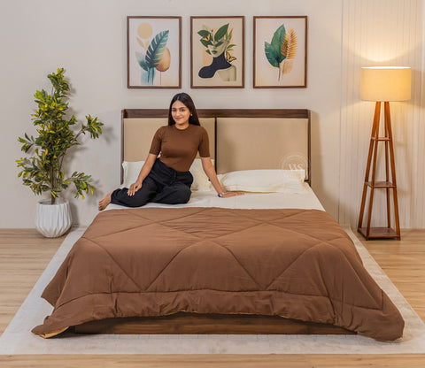 Calmora Engineered Wood Bed with Upholstered Headboard and Spacious Box Storage (Queen Size, Columbian Walnut Finish)