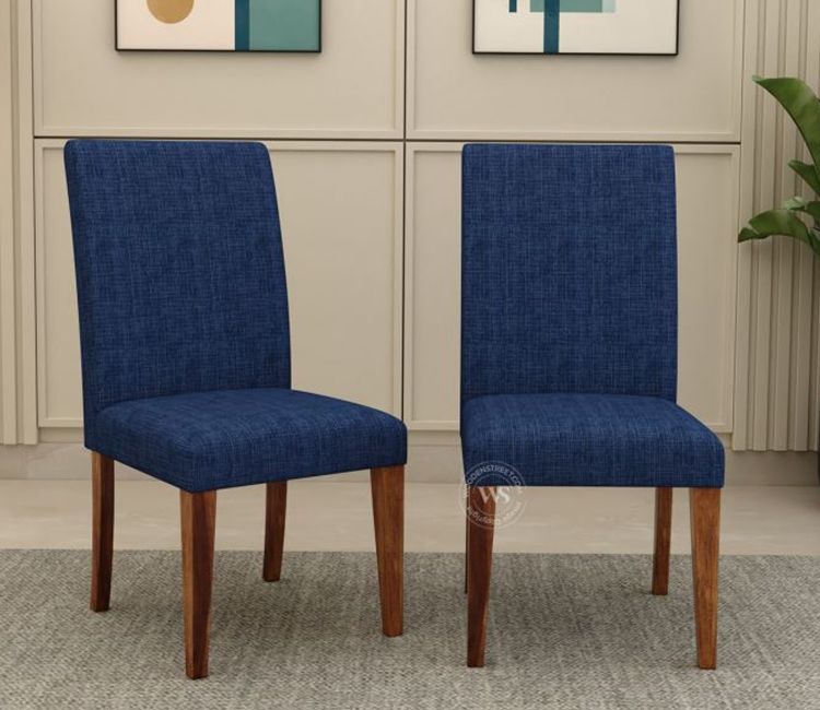 Gladys Sheesham Wood Premium Cotton Cushioned Dining Chair - Set of 2 (Cotton, Honey Iris Blue)