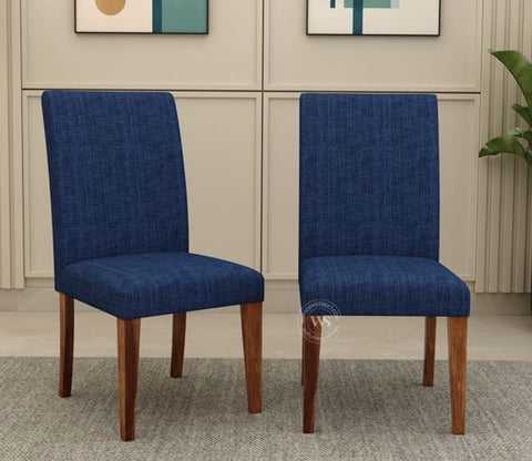 Gladys Sheesham Wood Premium Cotton Cushioned Dining Chair - Set of 2 (Cotton, Honey Iris Blue)