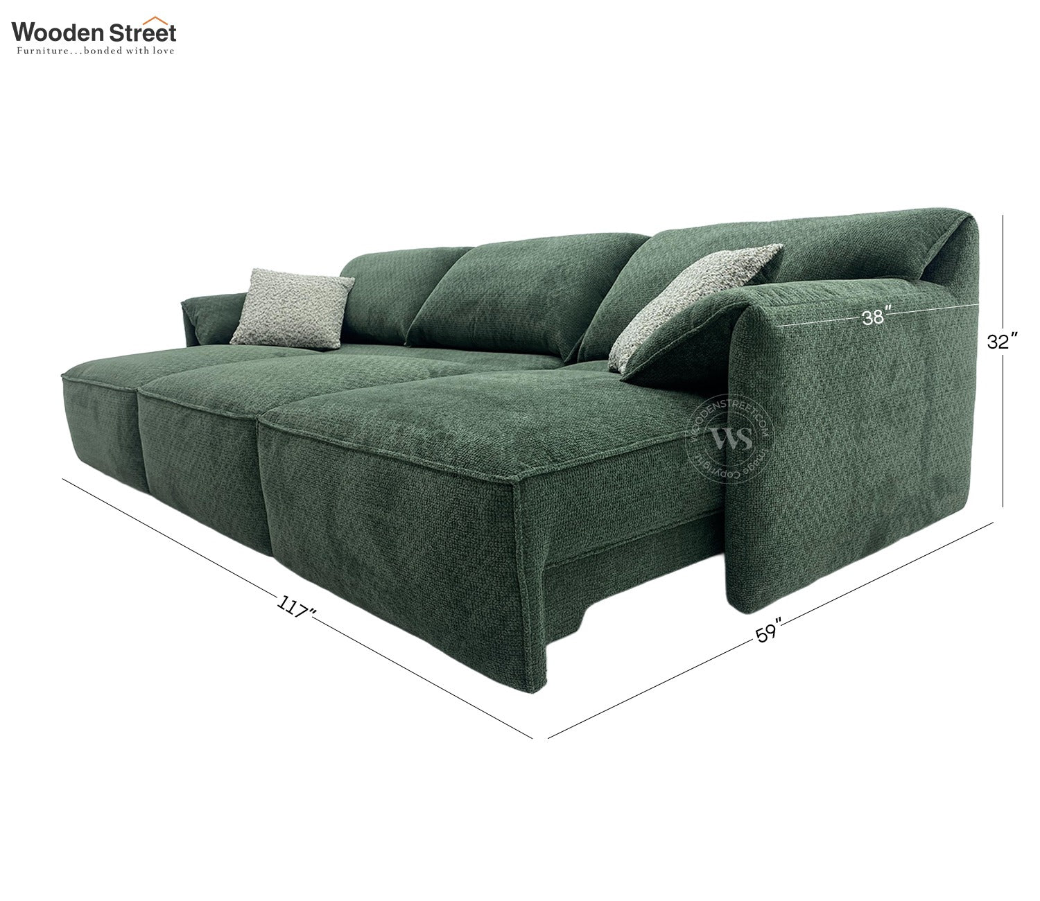 Elden Powered Recliner Sofa with Extendable Seating (Green)