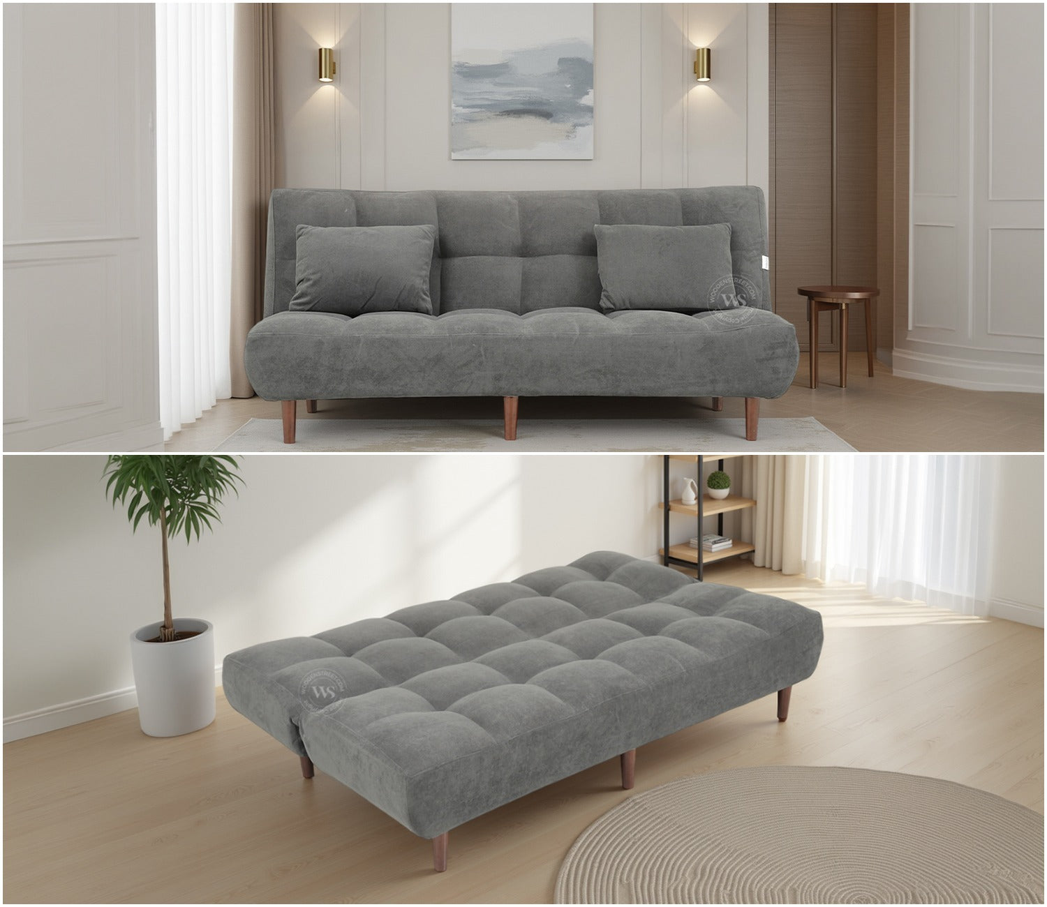 Castello Premium Upholstery Fabric Sofa cum Bed (Grey)