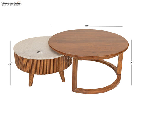 Akasa Sheesham Wood Nesting Coffee Tables With Storage, Set of 2 (Teak Finish)