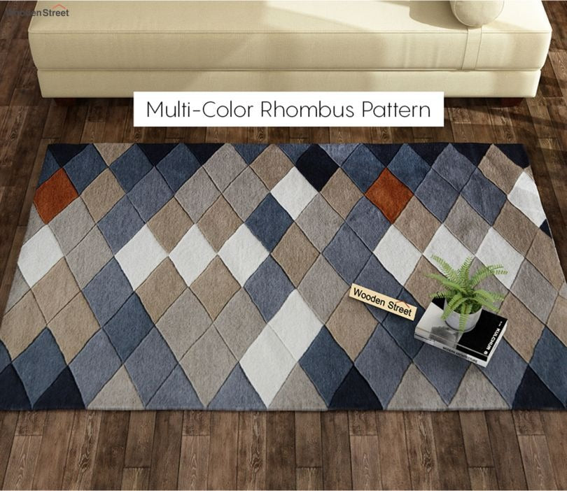 Rhombus Geometric Pattern Hand Tufted Woolen Carpet - 6 x 4 Feet