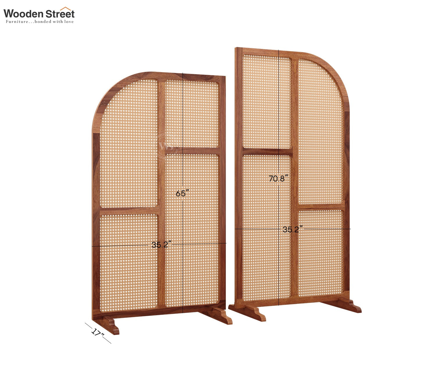 Aavaran Heritage Arch Sheesham Wood Room Divider with Luxury Cane Weave - Set of 2 Panels